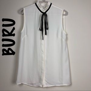 BURU short sleeve blouse Black tie ribbon Sz S